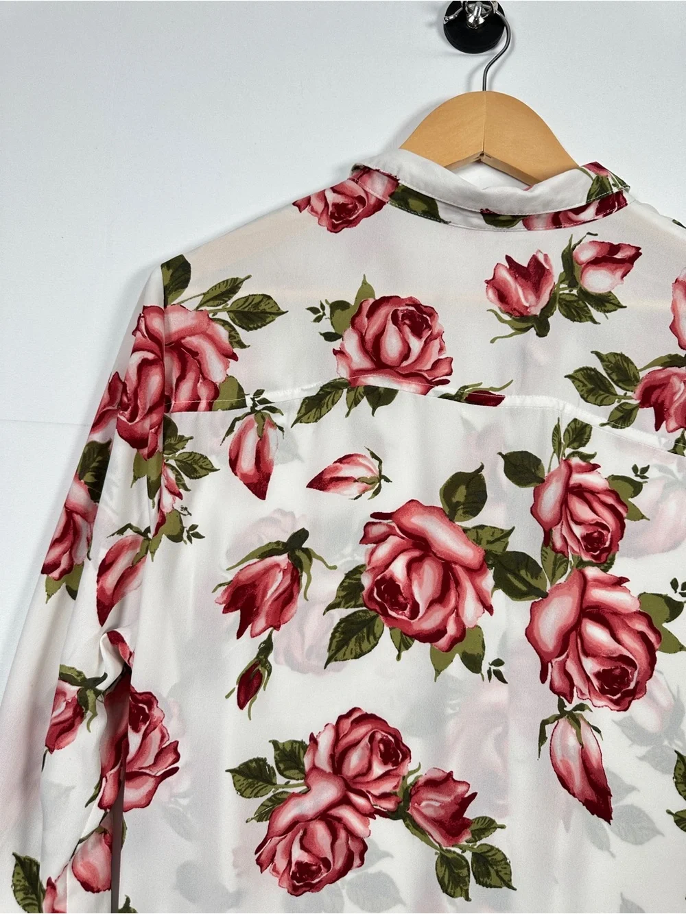 Guess Rose Print Button Down Blouse Sheer Floral Top XL Coquette Romantic Y2K - Picture 9 of 10